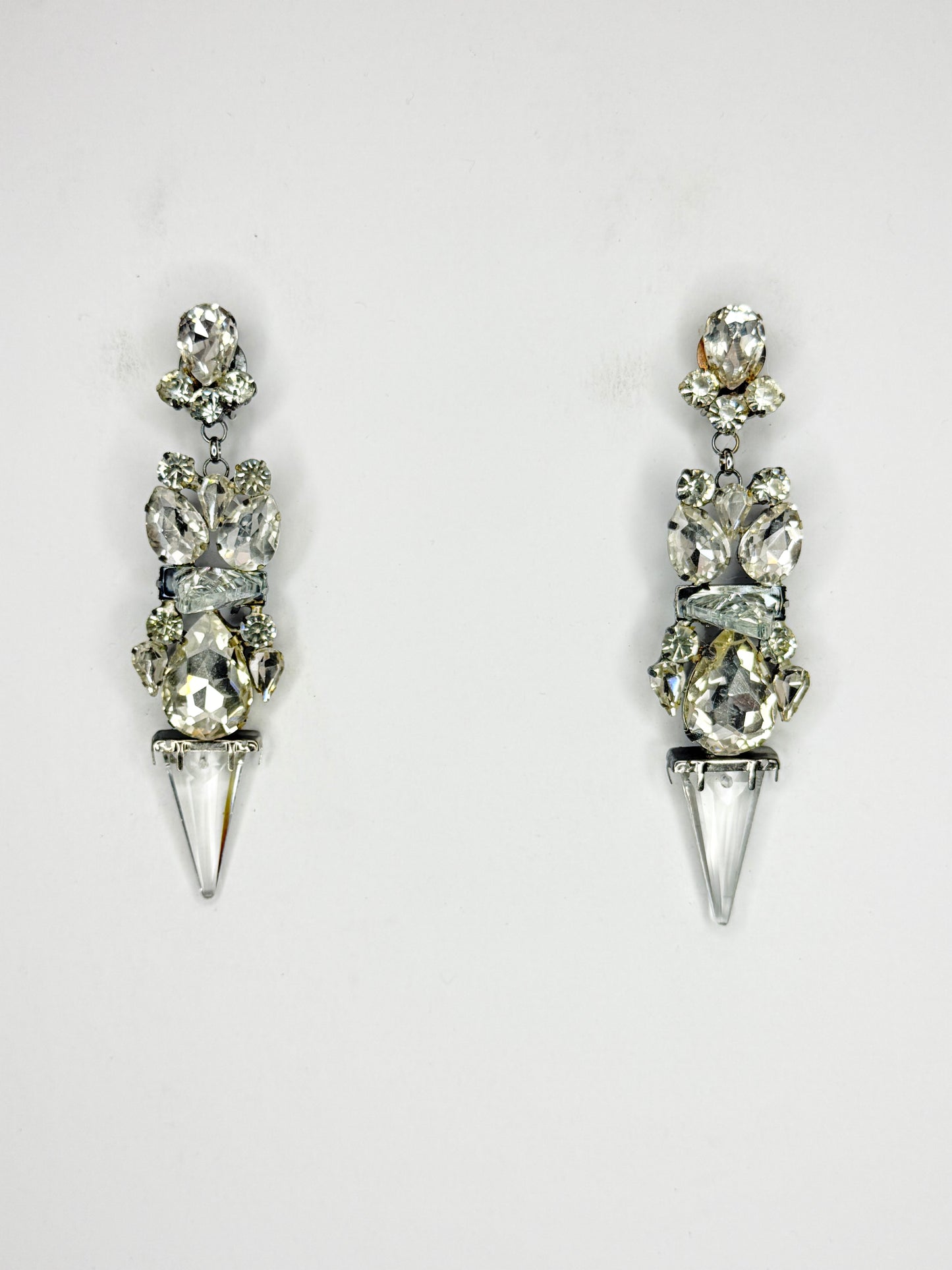 Clear & 3-D Crystal Spike Earrings - Medium Size