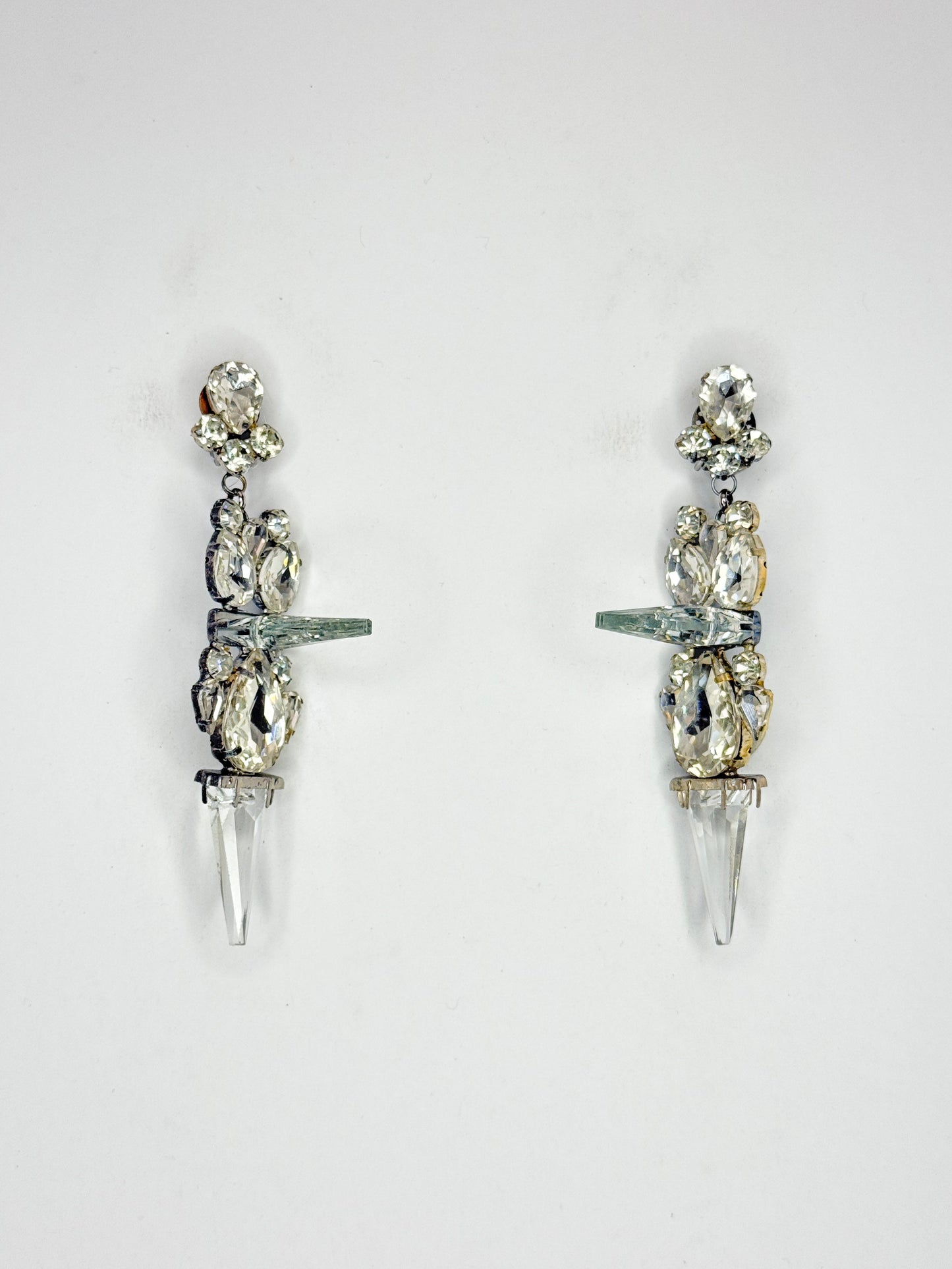 Clear & 3-D Crystal Spike Earrings - Medium Size