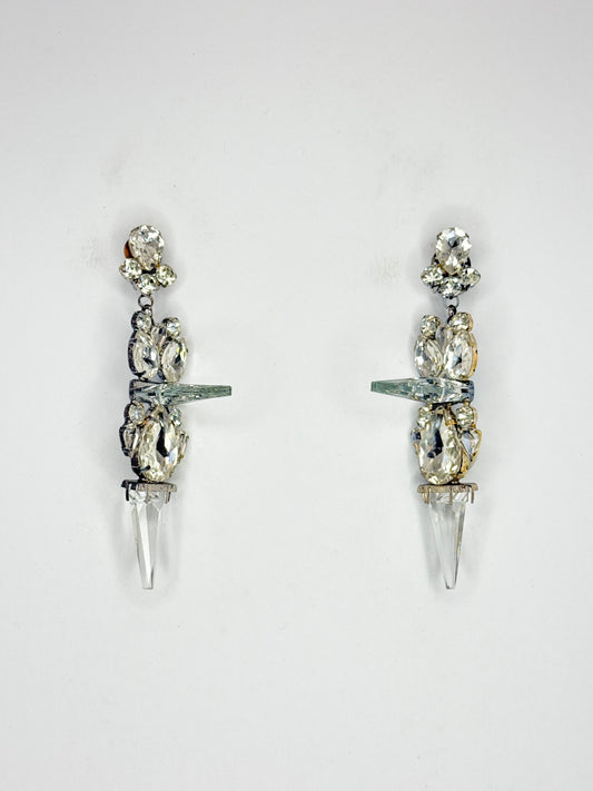 Clear & 3-D Crystal Spike Earrings - Medium Size