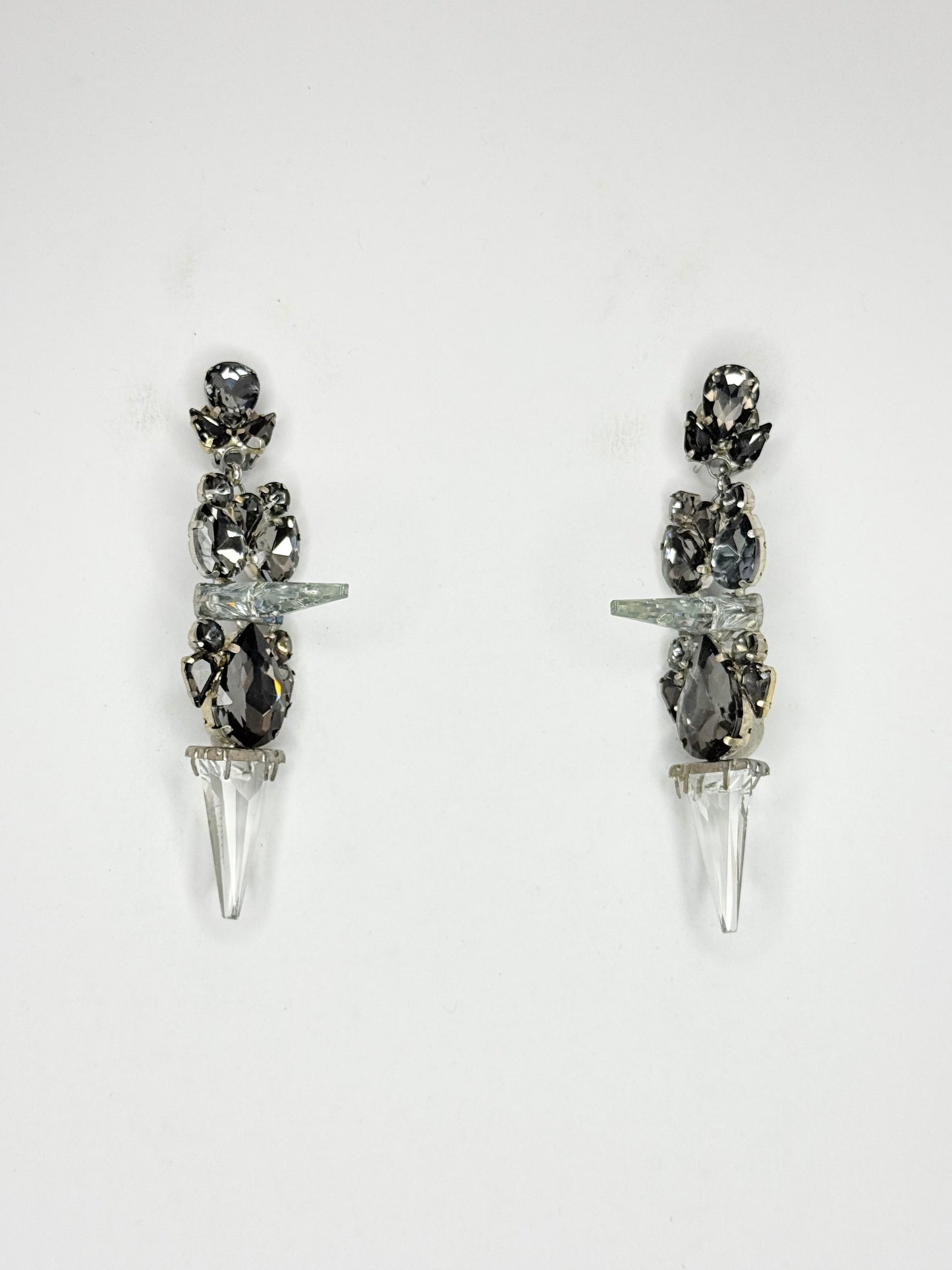 Grey & 3-D Crystal Spike Earrings - Medium Size