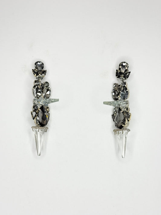 Grey & 3-D Crystal Spike Earrings - Medium Size