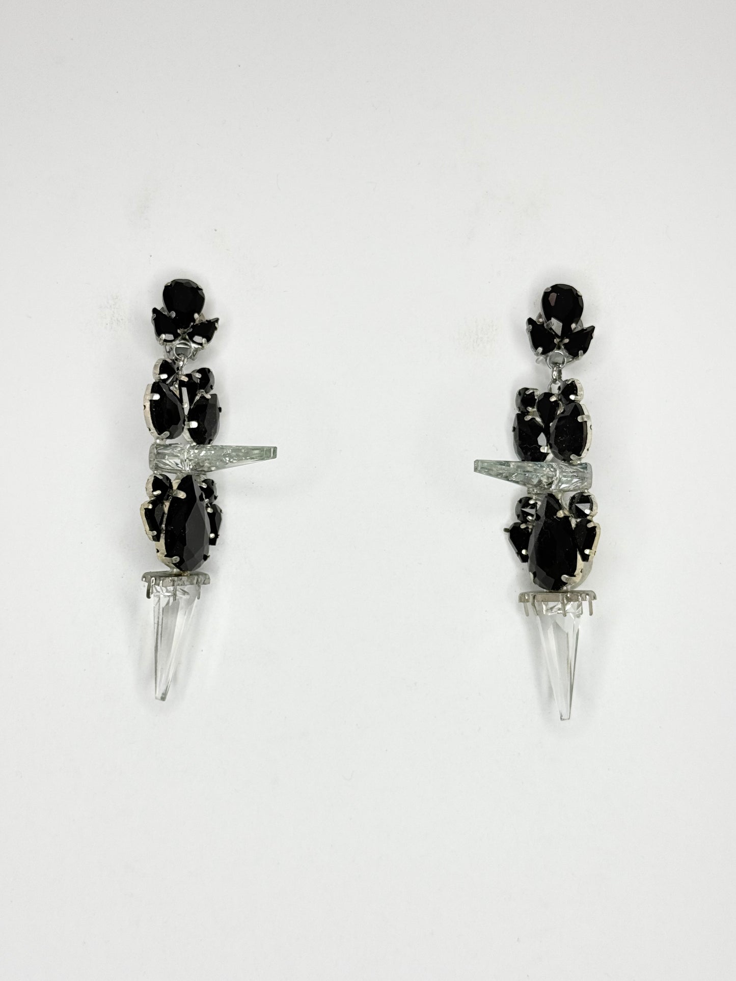 Black & 3-D Crystal Spike Earrings - Medium Size