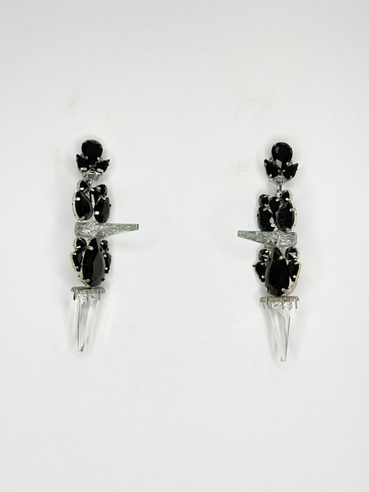 Black & 3-D Crystal Spike Earrings - Medium Size