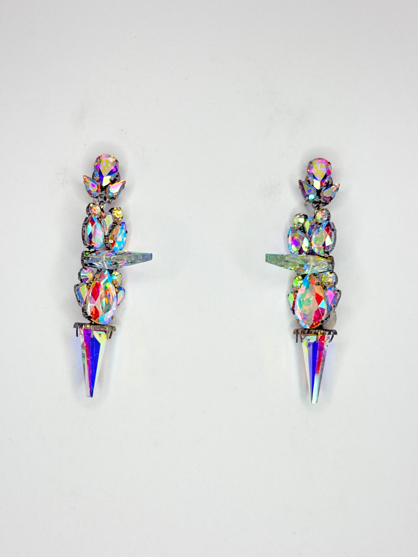 AB & 3-D Crystal AB Spike Earrings - Medium Size