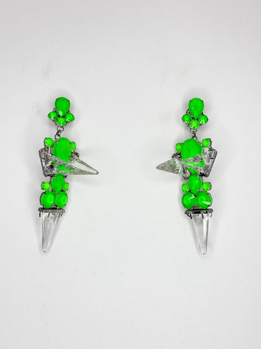 Neon Green 3-D Crystal Spike Earrings - Medium Size