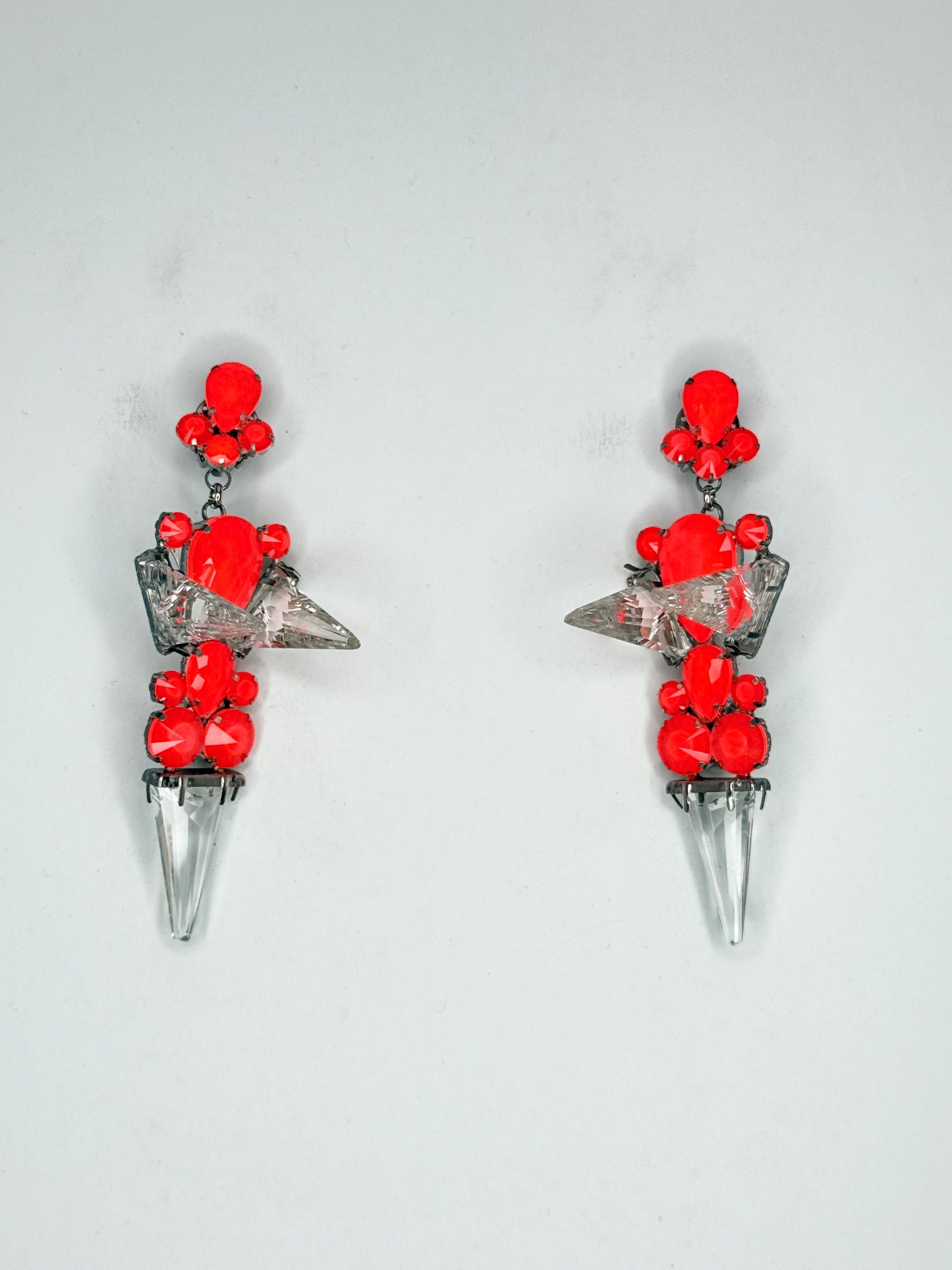 Neon Orange 3-D Crystal Spike Earrings - Medium Size