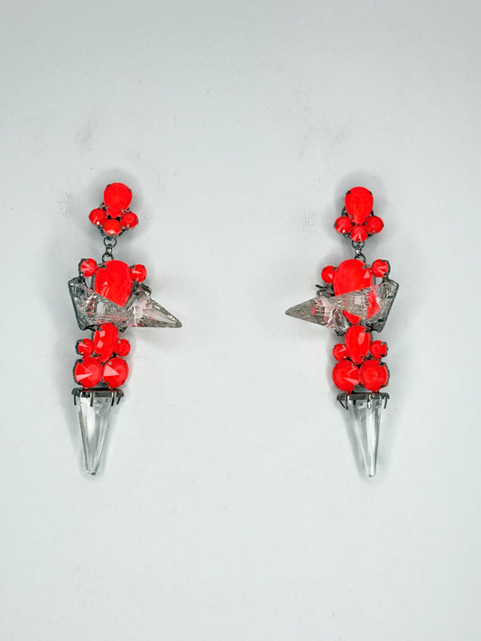 Neon Orange 3-D Crystal Spike Earrings - Medium Size