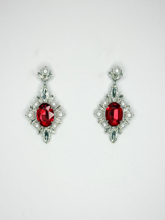 Red & Clear w/ Pearls Earrings - Medium Size