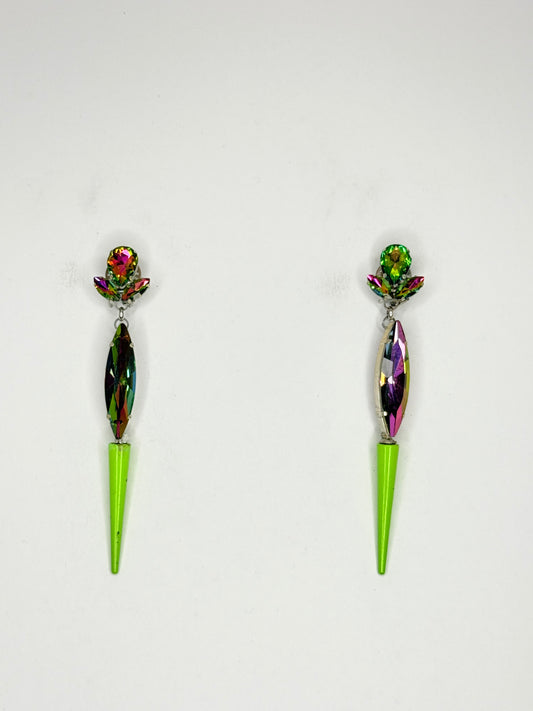 Watermelon & Neon Green Spike Earrings - Medium Size