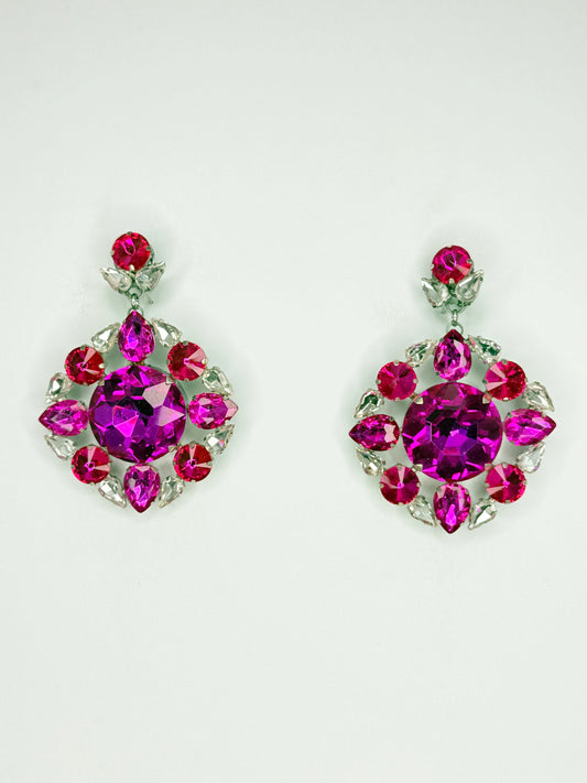 Fuchsia Pink & Clear Earrings - Medium Size
