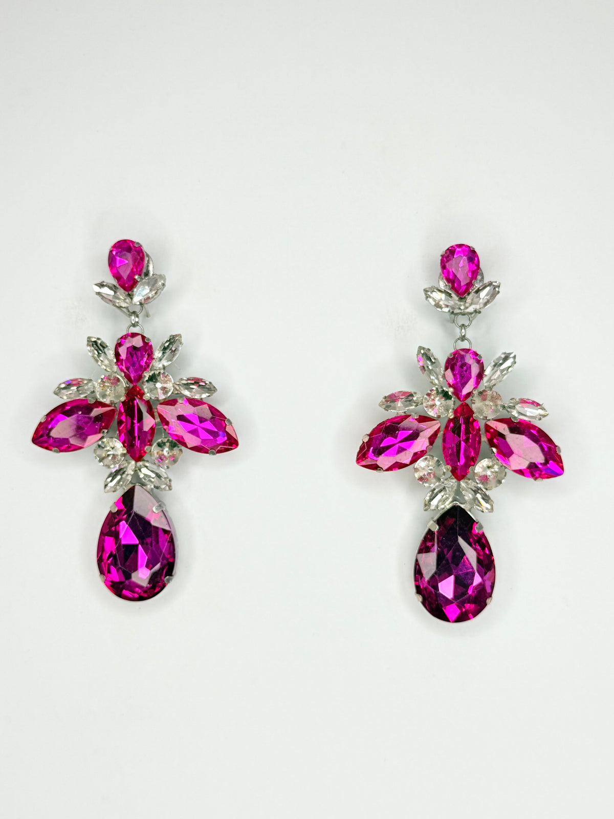 Fuchsia Pink & Clear Earrings - Medium Size