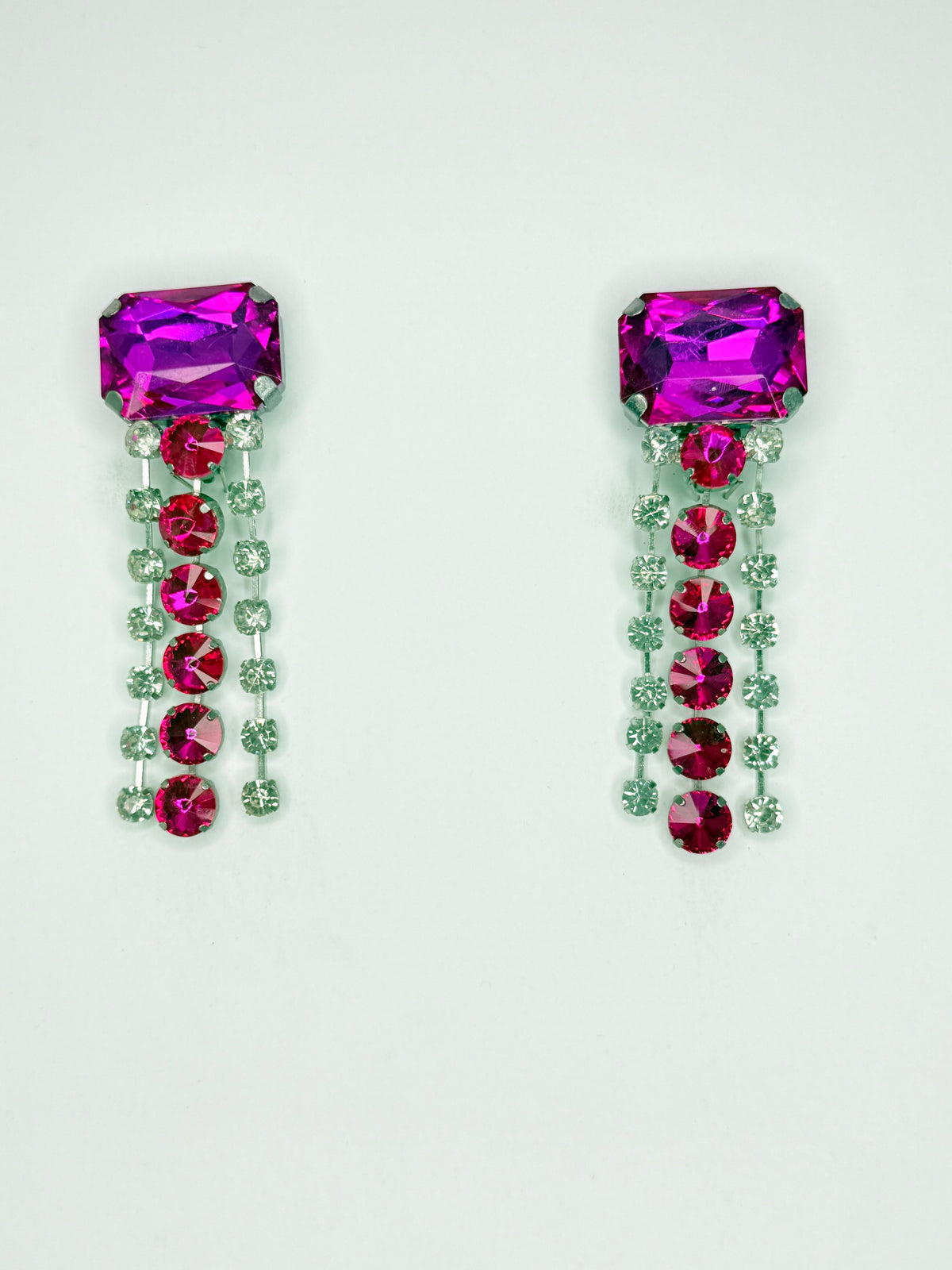 Fuchsia Pink & Clear Earrings - Medium Size