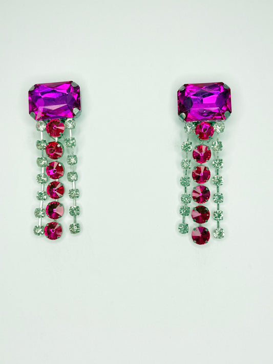 Fuchsia Pink & Clear Earrings - Medium Size