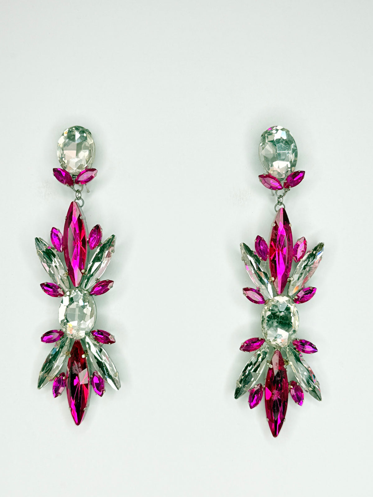 Fuchsia Pink & Clear Earrings - Large Size