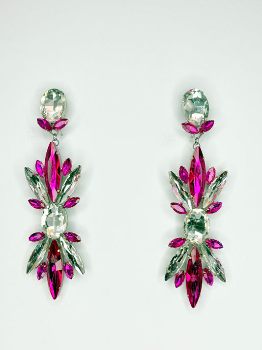 Fuchsia Pink & Clear Earrings - Large Size