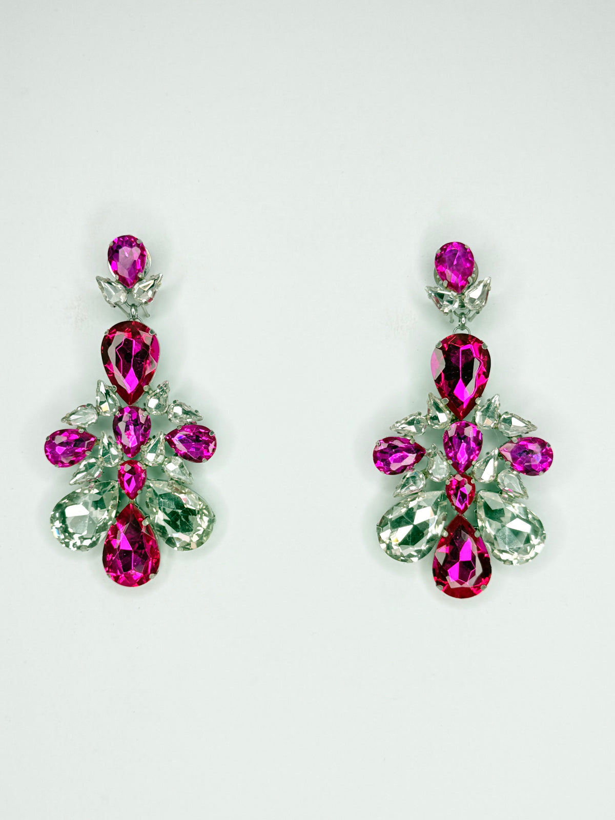 Fuchsia Pink & Clear Earrings - Medium Size