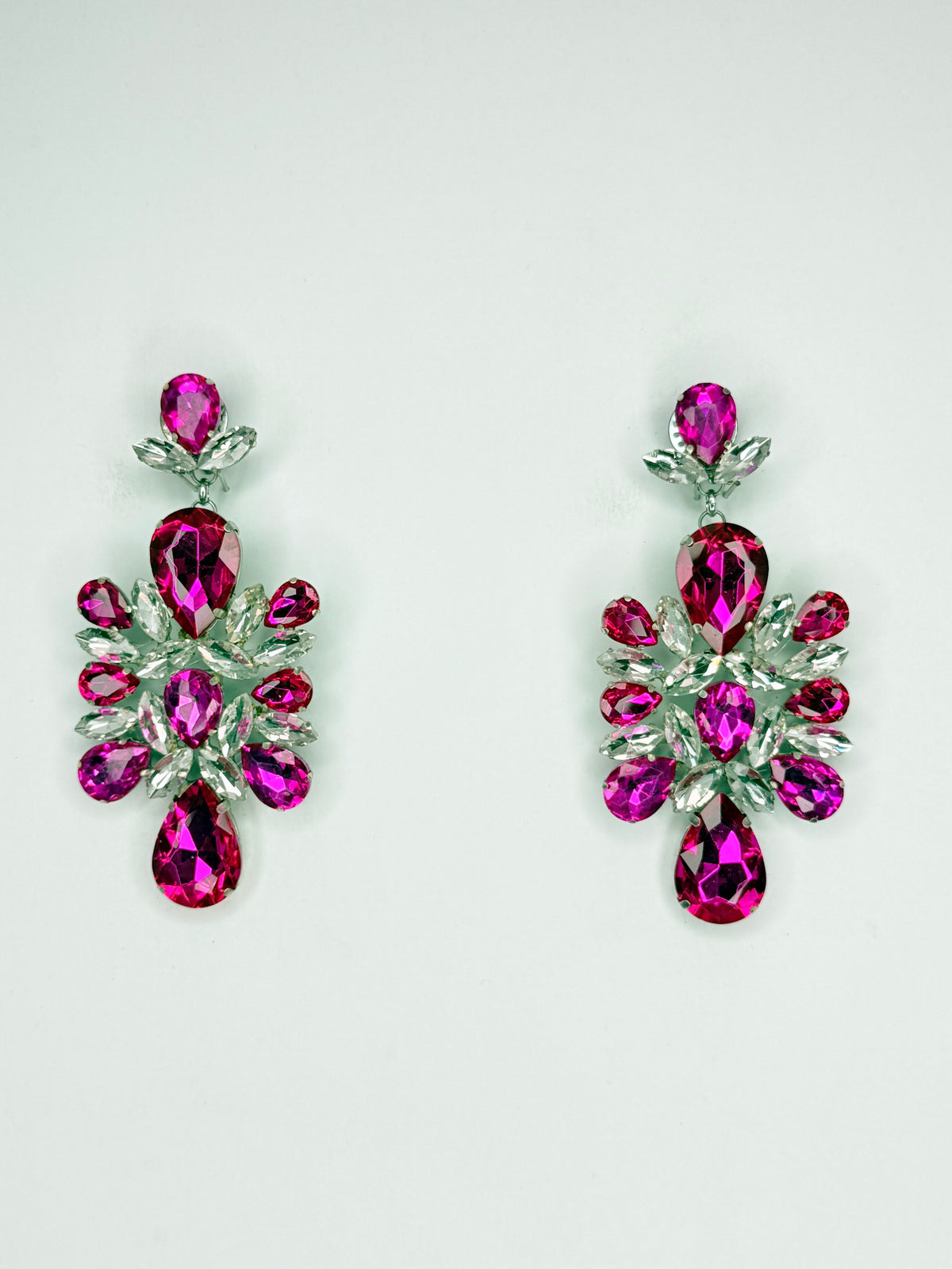 Fuchsia Pink & Clear Earrings - Medium Size