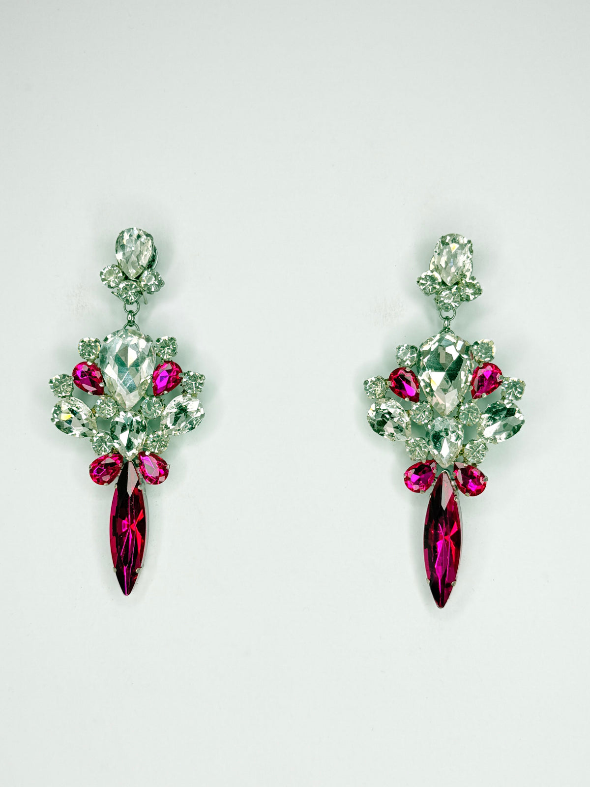 Fuchsia Pink & Clear Earrings - Medium Size