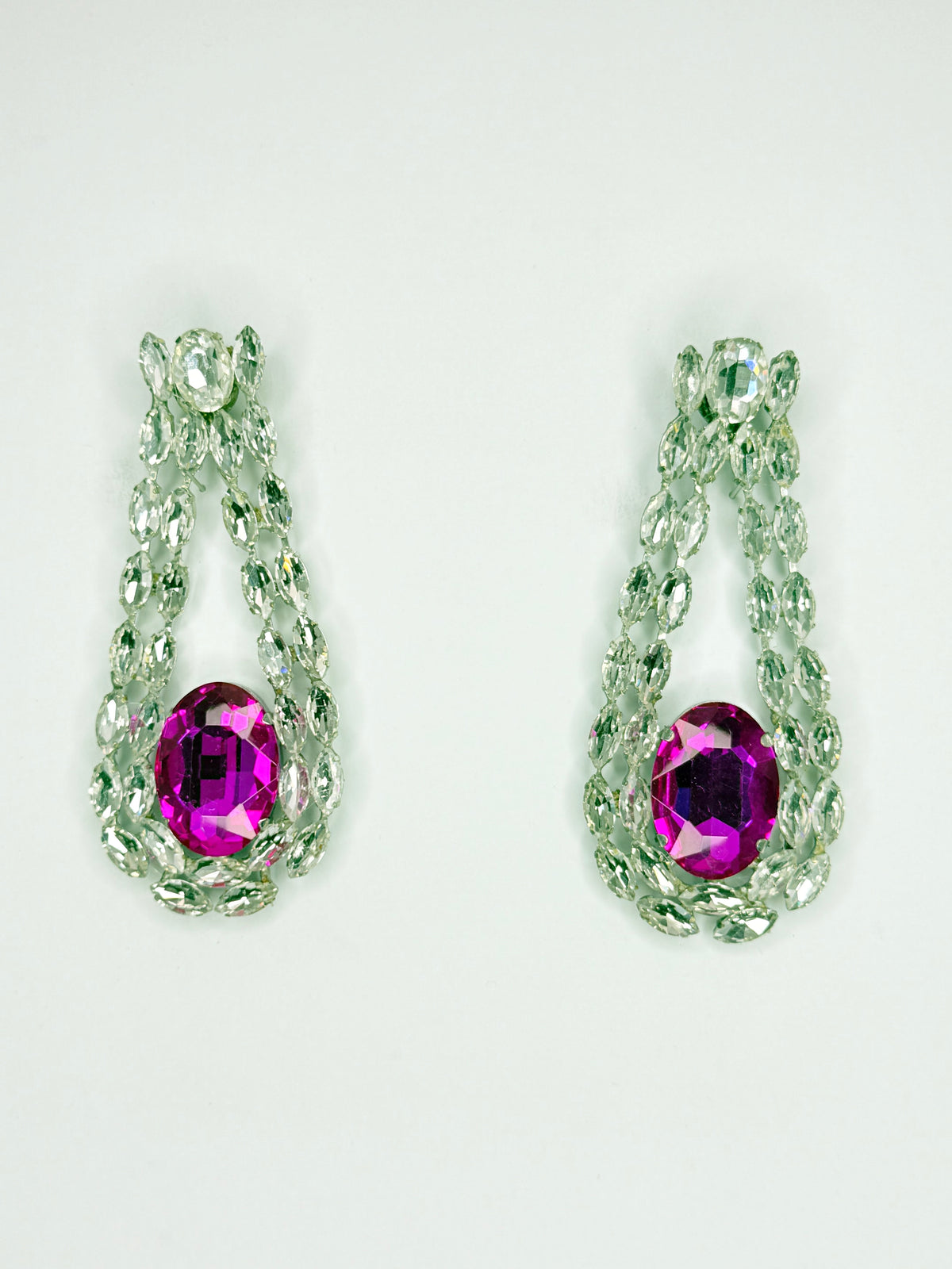 Fuchsia Pink & Clear Earrings - Large Size