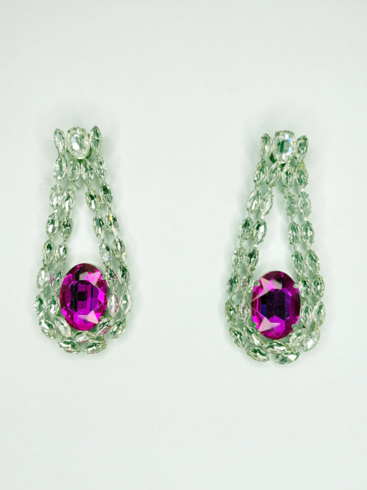 Fuchsia Pink & Clear Earrings - Large Size