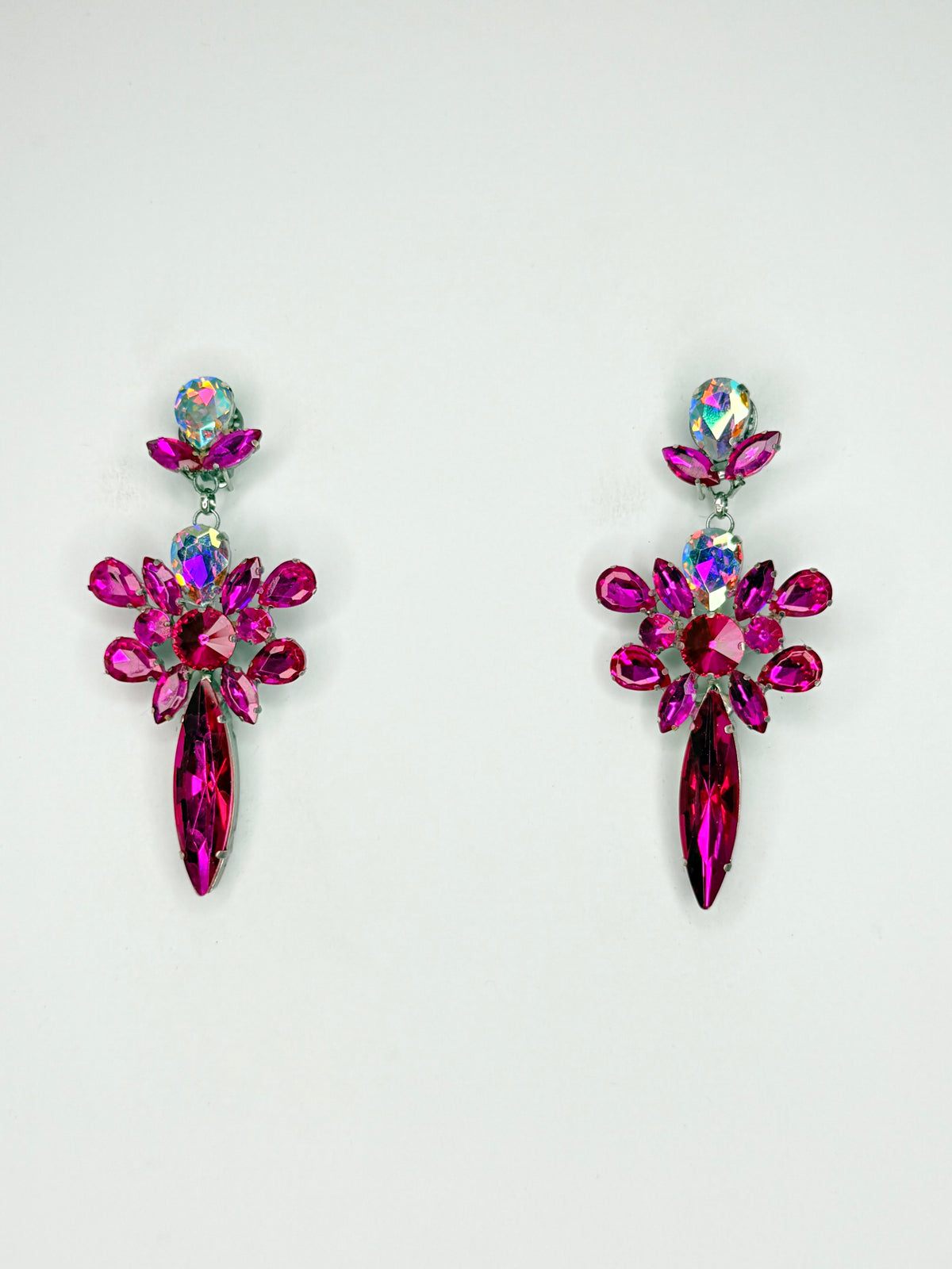 Fuchsia Pink & Clear Earrings - Medium Size