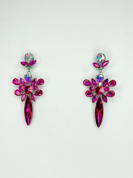 Fuchsia Pink & Clear Earrings - Medium Size