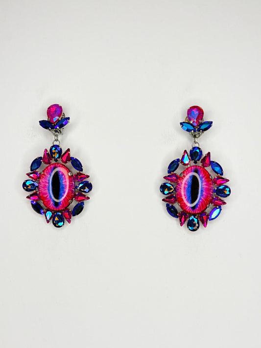 Fuchsia Pink AB Eyeball Earrings - Medium Size