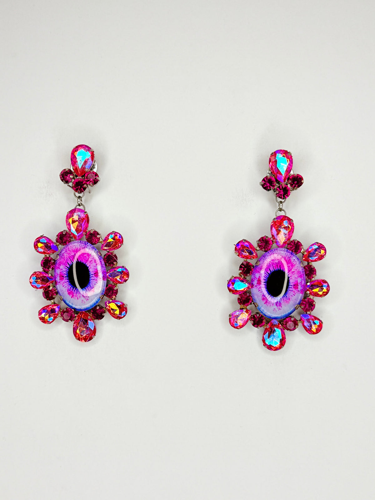 Fuchsia Pink & Rose Pink AB Eyeball Earrings - Medium Size