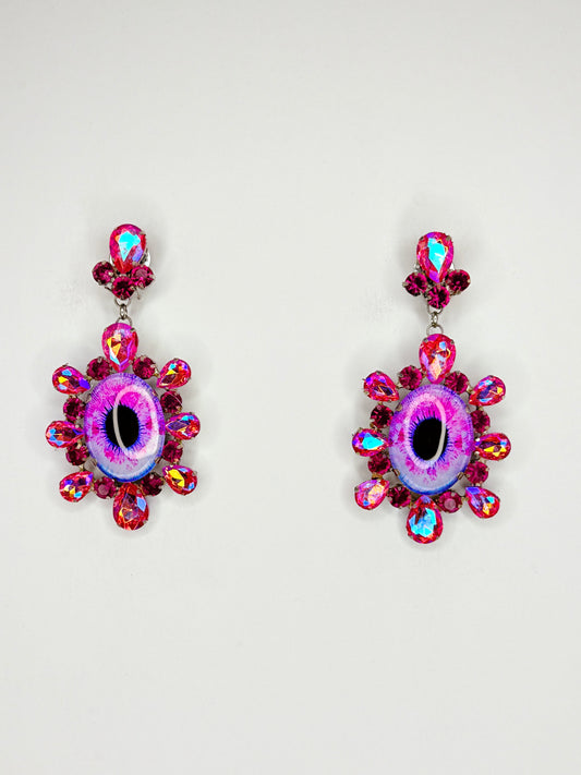 Fuchsia Pink & Rose Pink AB Eyeball Earrings - Medium Size