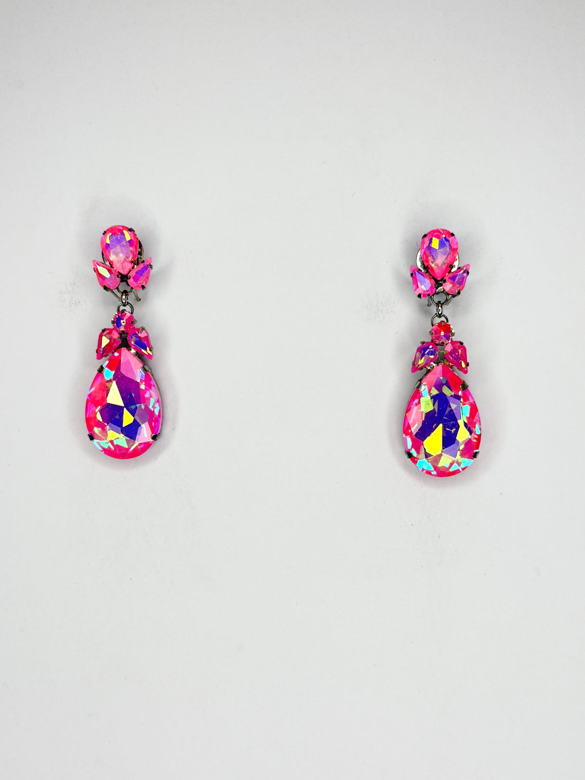 Light Pink Neon Mocha AB & Clear Earrings - Small Cocktail Size