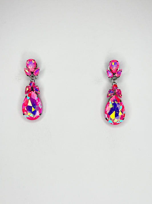 Light Pink Neon Mocha AB & Clear Earrings - Small Cocktail Size