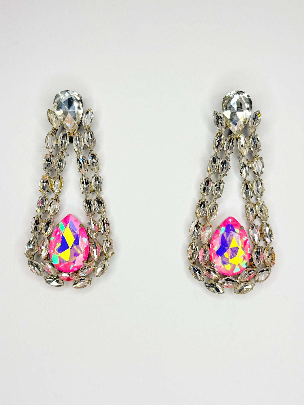 Light Pink Mocha AB & Clear Earrings - Large Size