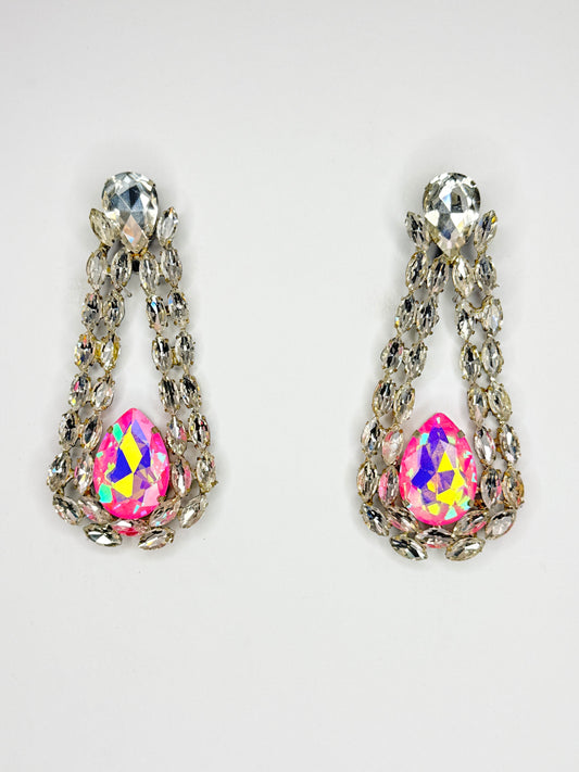 Light Pink Mocha AB & Clear Earrings - Large Size