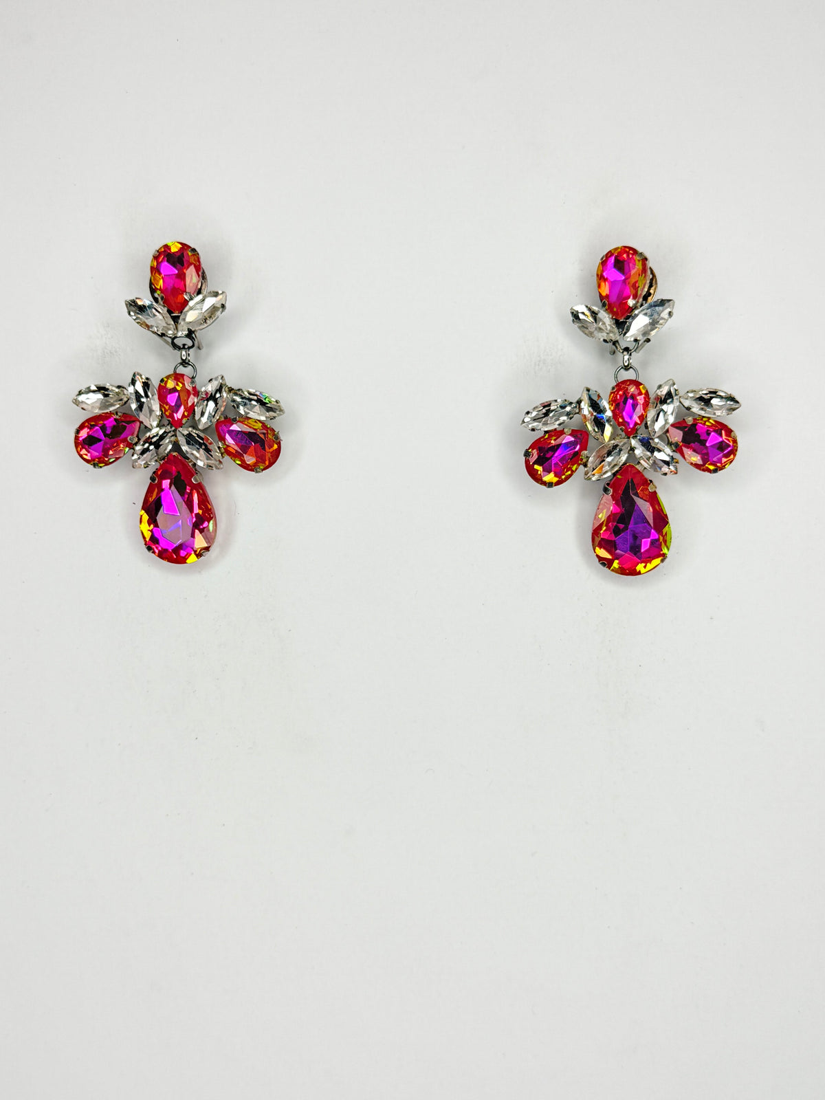 Metallic Rose Pink & Clear Earrings - Small Cocktail Size