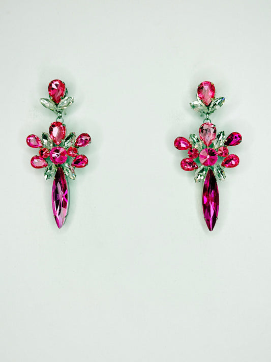 Rose Pink & Clear Earrings - Medium Size