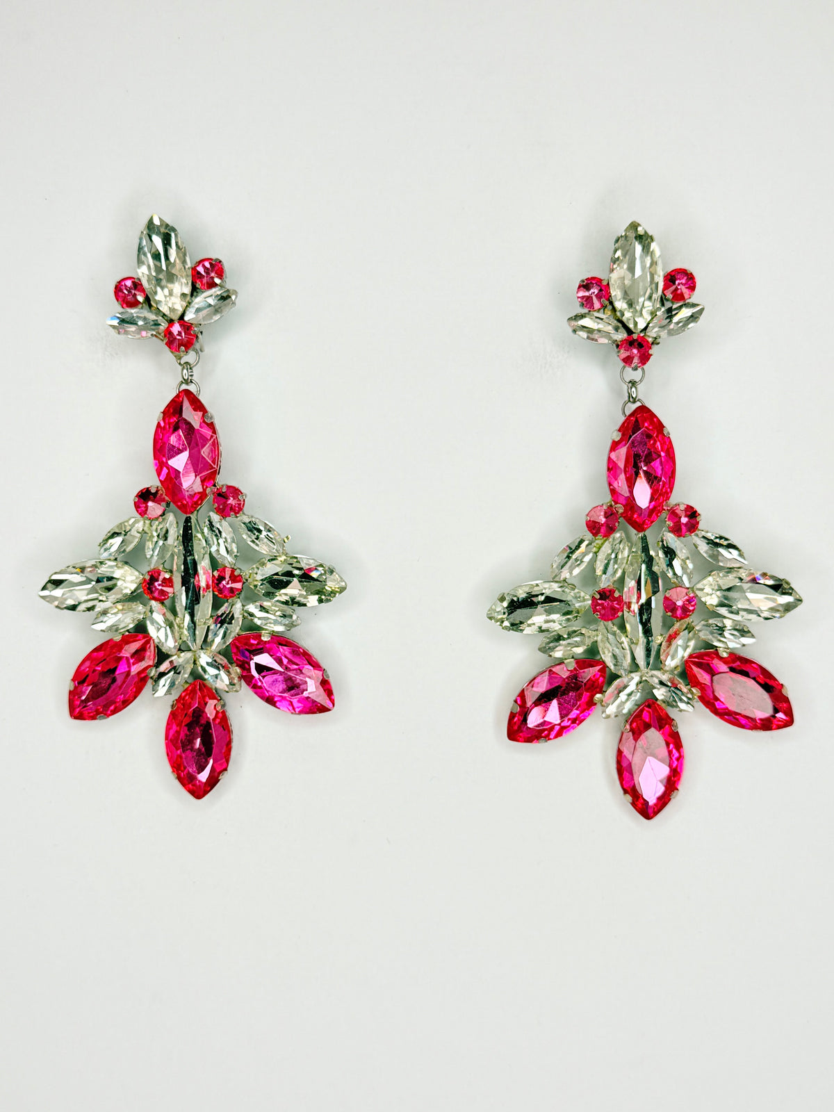 Rose Pink & Clear Earrings - Medium - Large Size