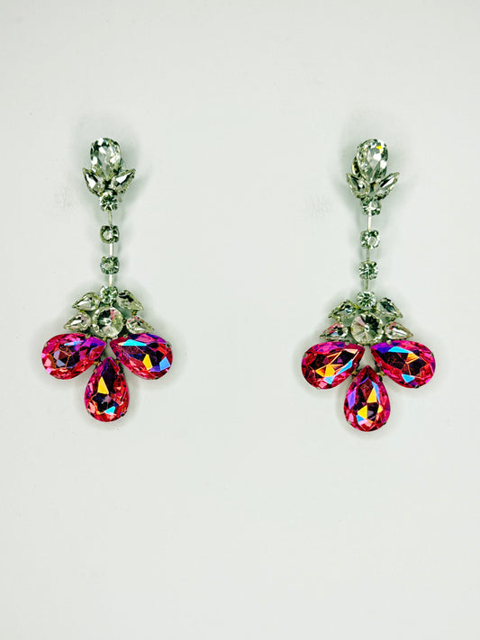 Rose Pink AB & Clear Earrings - Medium Size