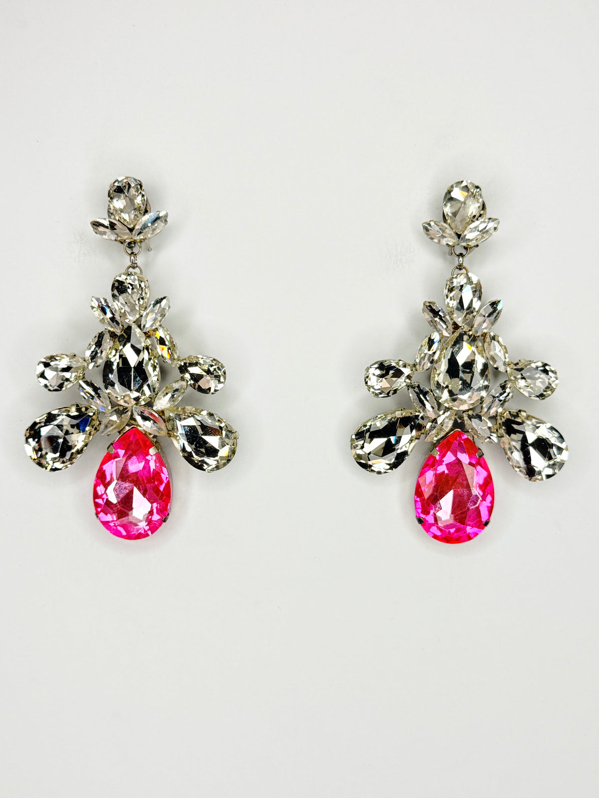 Rose Bright Pink & Clear Earrings - Large Size