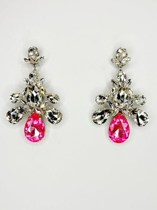Rose Bright Pink & Clear Earrings - Large Size