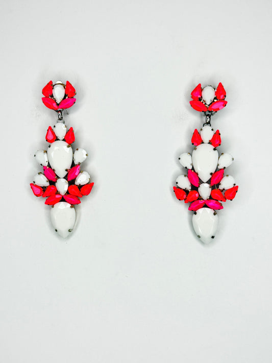 Neon Pink & White Earrings - Medium Size