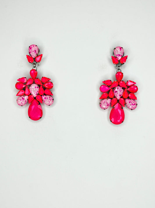 Neon Pink & Eggshell Earrings - Medium Size