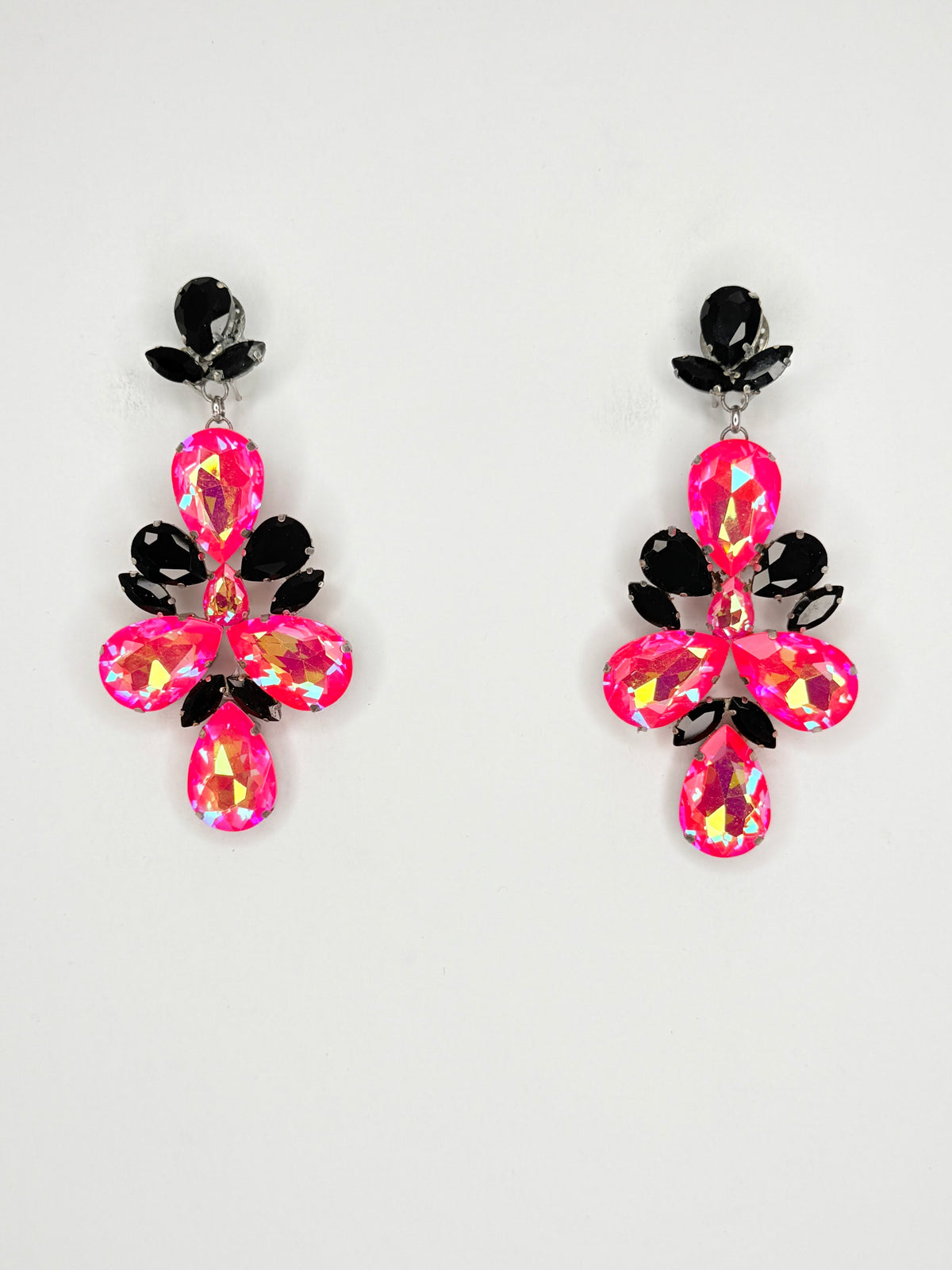 Neon Pink Mocha AB & Black Earrings - Medium Size