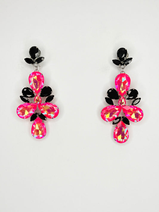 Neon Pink Mocha AB & Black Earrings - Medium Size
