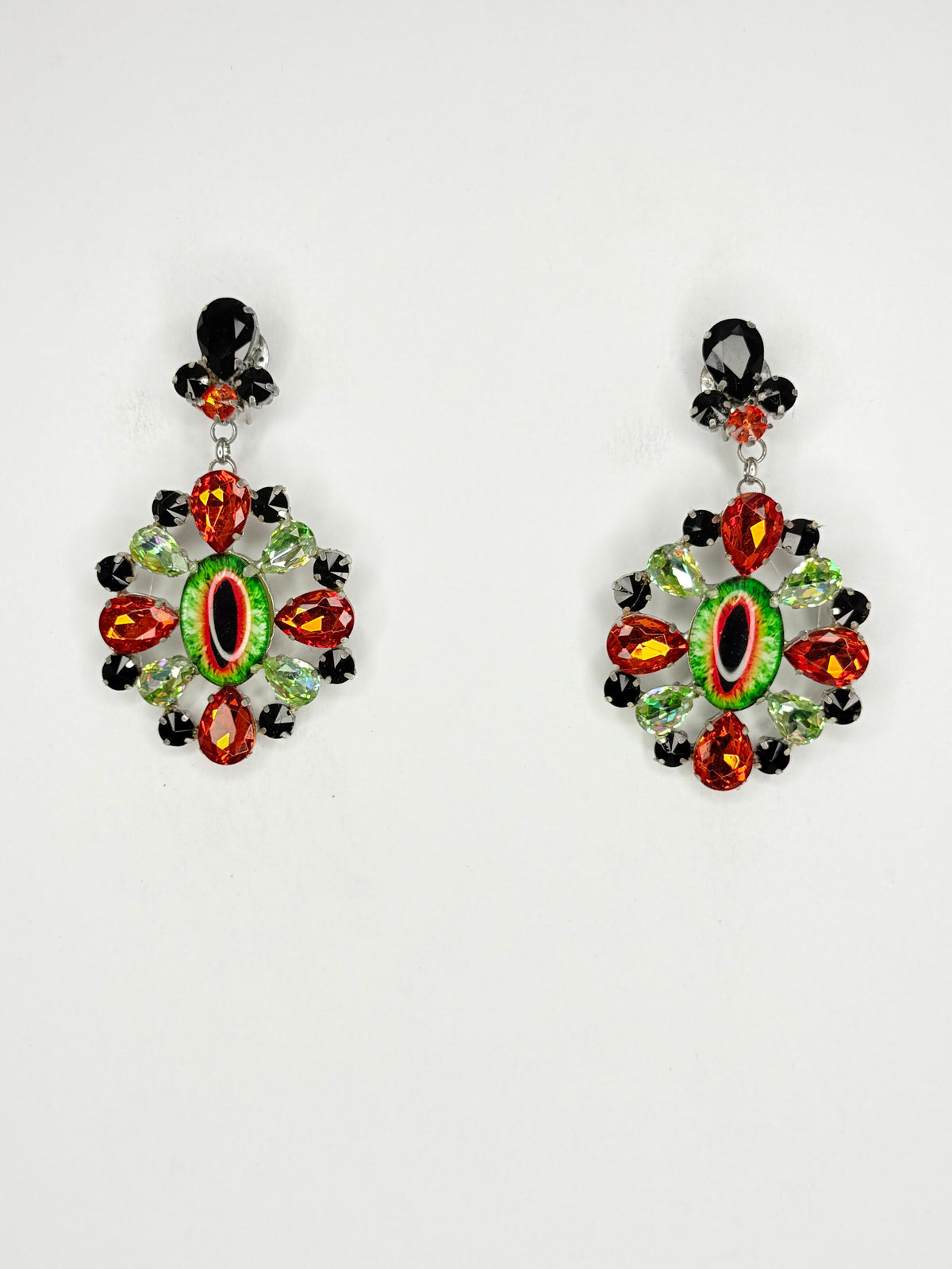 Bronzed Orange & Green Eyeball Earrings - Medium Size