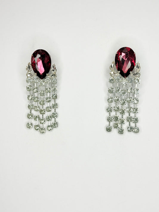 Burgundy & Clear Earrings - Medium - Large Size