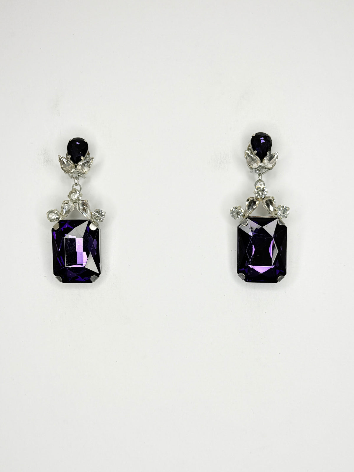 Dark Purple & Clear Earrings - Small Cocktail Size
