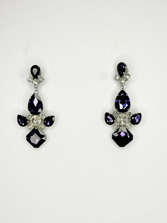 Dark Purple & Clear Earrings - Medium Size