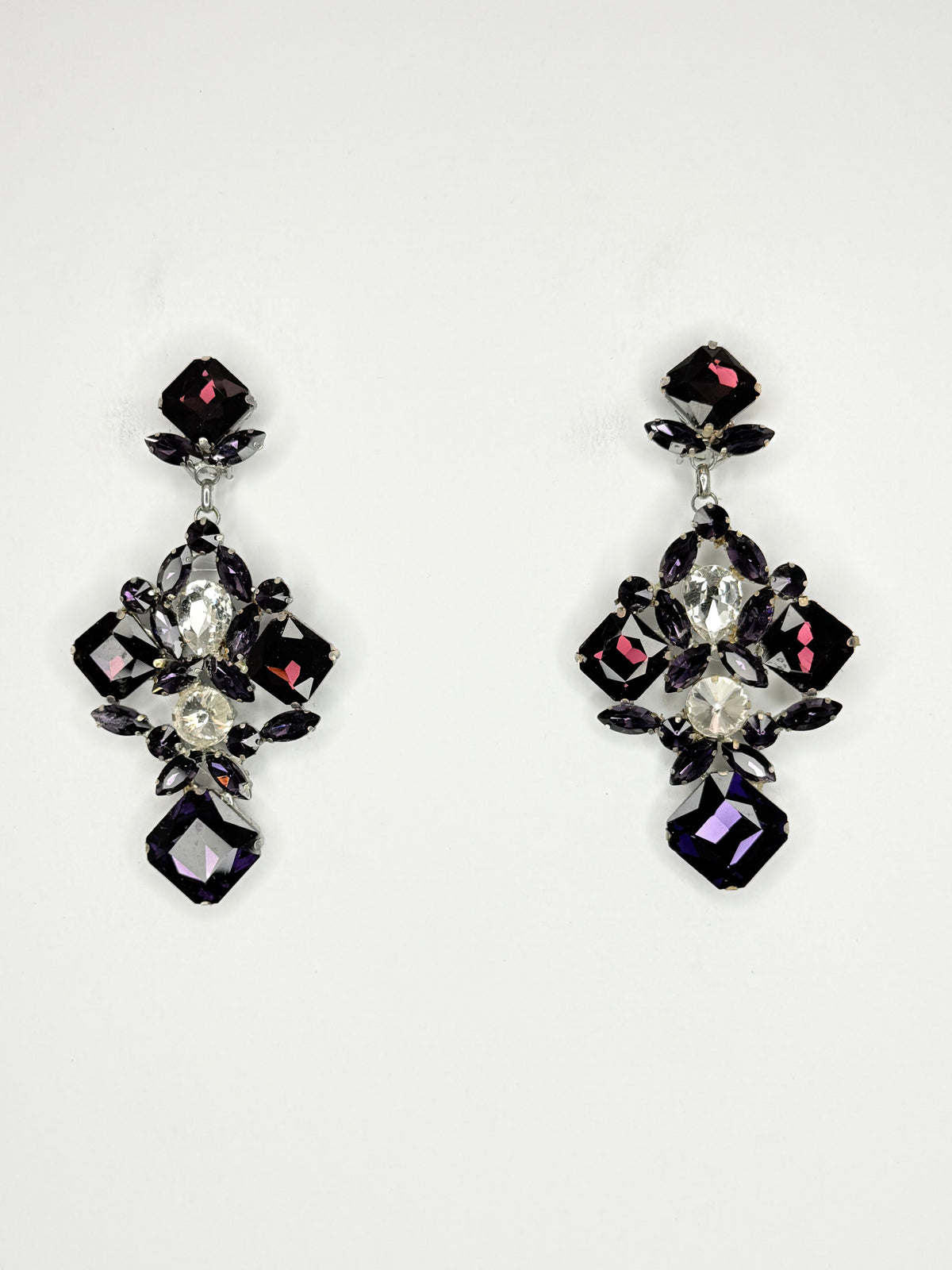 Dark Purple & Clear Earrings - Medium Size