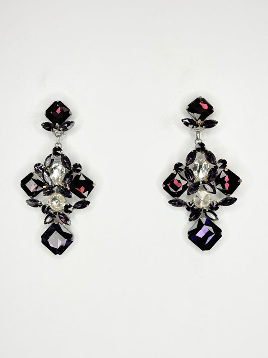 Dark Purple & Clear Earrings - Medium Size