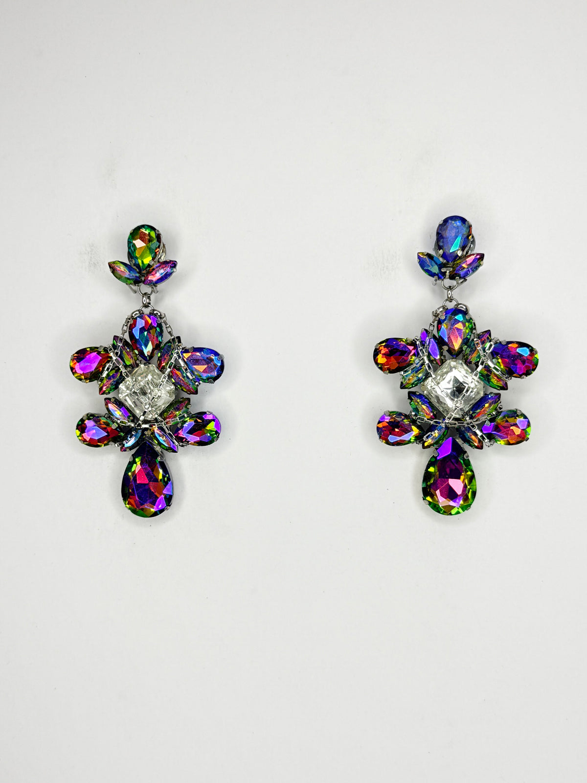 Rainbow AB & Clear Chain Earrings - Medium Size